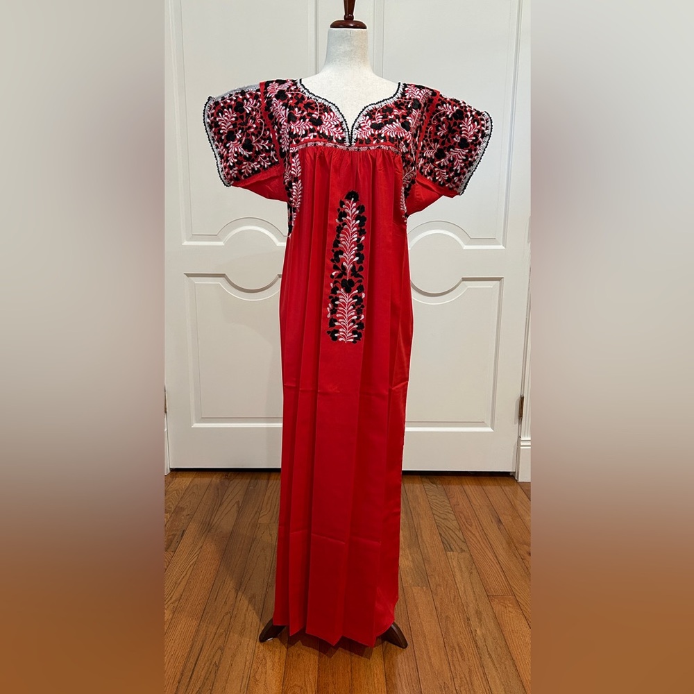 San Antonino Maxi Dress,Oaxaca Mexican dress.Hand Embroidered with Silk Threads.